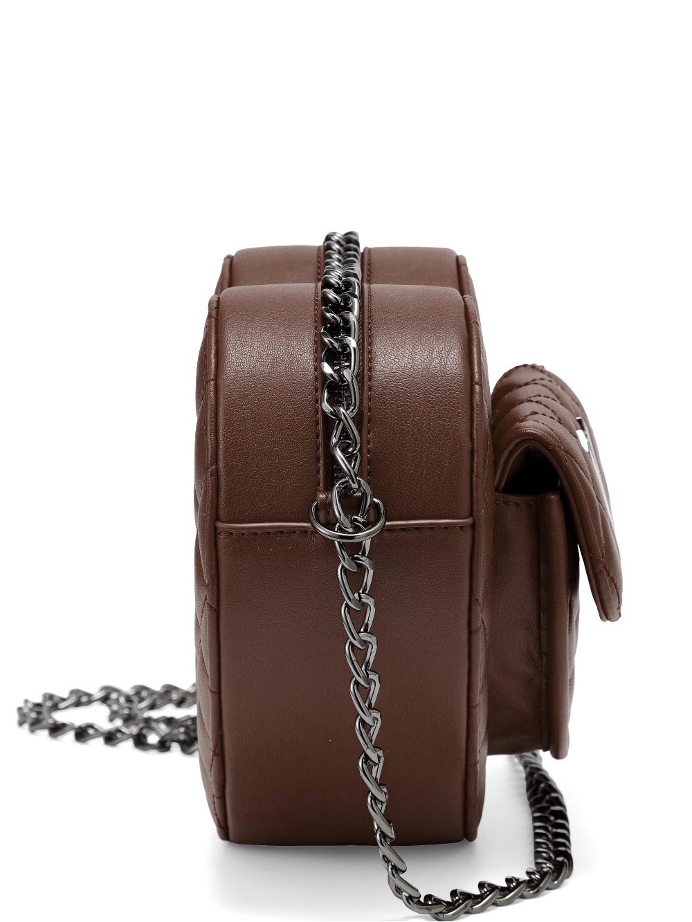 NWT- Valentino Orlandi Quilted Heart Crossbody Bag in Brown with Gunmetal Chain - Picture 3 of 7
